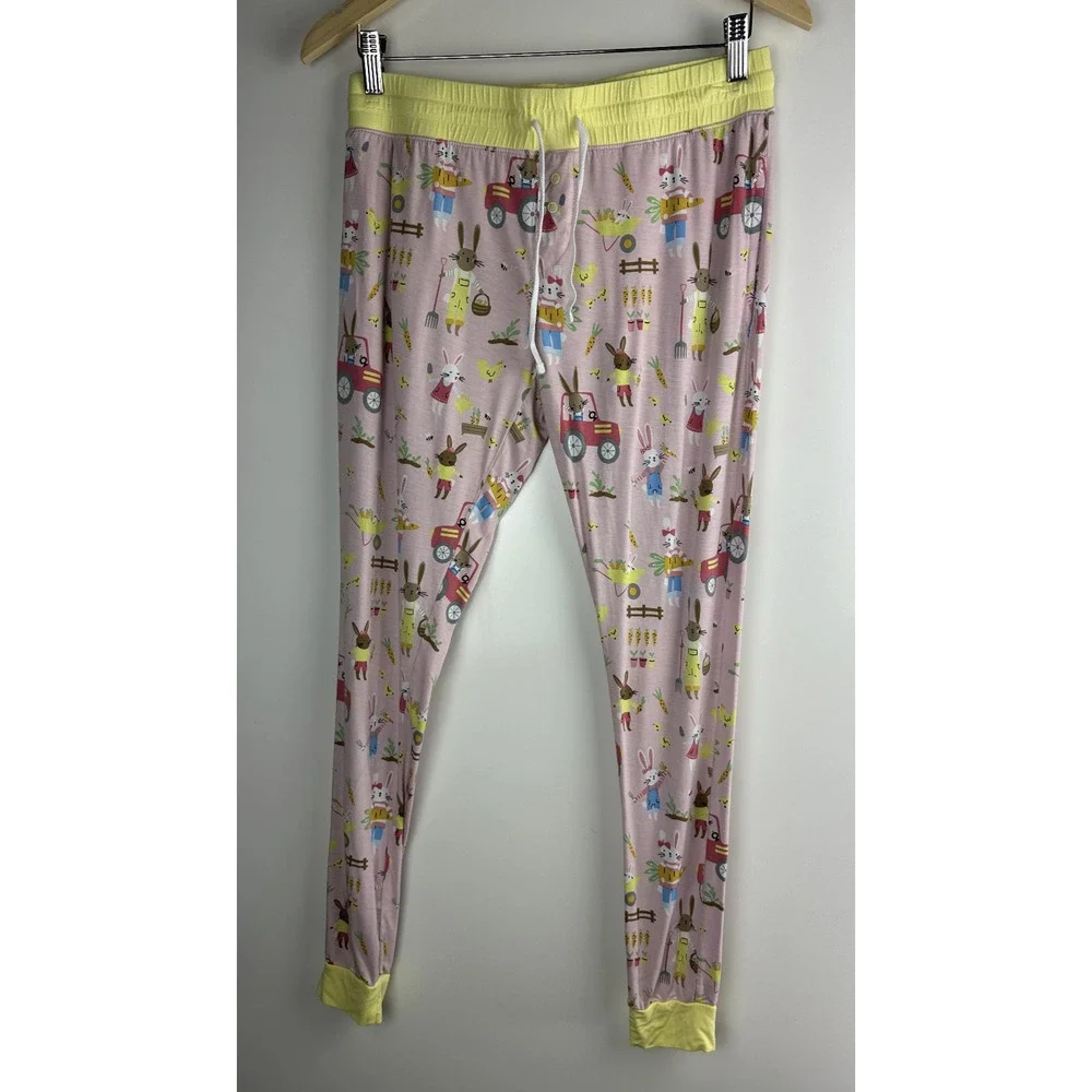 Little Sleepies Hop to it Bunny Pajama Pants Bamboo Pink Bunnies Women’s Small - Picture 2 of 10